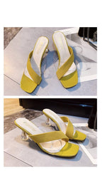 Queen Fashion PU Sandals Knit Women Transparent Sandals Pointed Toe High Heels Party Cross Women High Heel Sandals Transparent Pointed Toe Luxury Dress Outdoor Sandals Stevvex