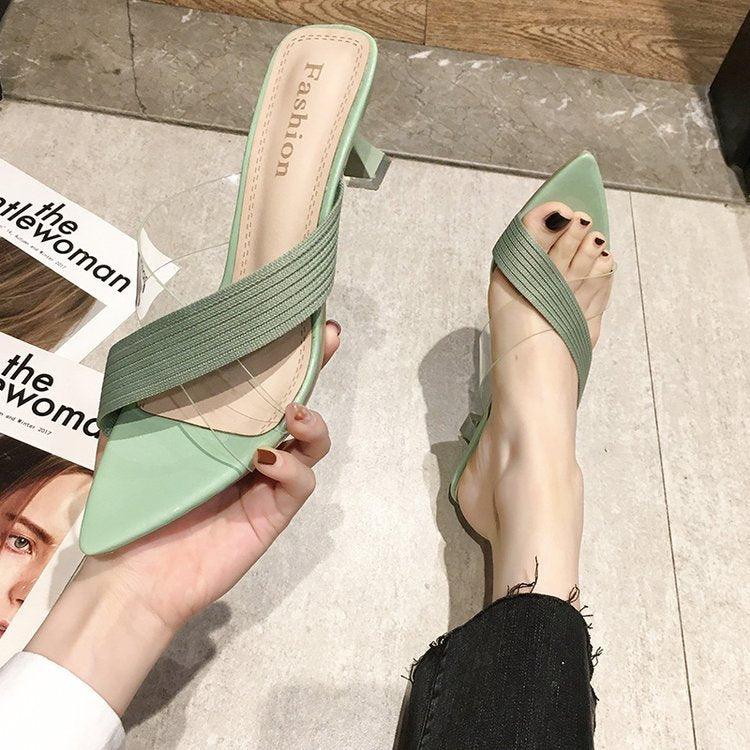 Queen Fashion PU Sandals Knit Women Transparent Sandals Pointed Toe High Heels Party Cross Women High Heel Sandals Transparent Pointed Toe Luxury Dress Outdoor Sandals Stevvex