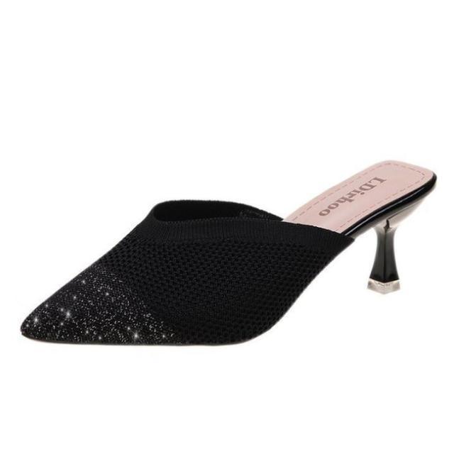 Queen Fashion PU Sandals Knit Women Transparent Sandals Pointed Toe High Heels Party Cross Women High Heel Sandals Transparent Pointed Toe Luxury Dress Outdoor Sandals Stevvex