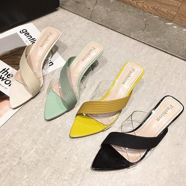 Queen Fashion PU Sandals Knit Women Transparent Sandals Pointed Toe High Heels Party Cross Women High Heel Sandals Transparent Pointed Toe Luxury Dress Outdoor Sandals Stevvex