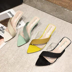 Queen Fashion PU Sandals Knit Women Transparent Sandals Pointed Toe High Heels Party Cross Women High Heel Sandals Transparent Pointed Toe Luxury Dress Outdoor Sandals Stevvex