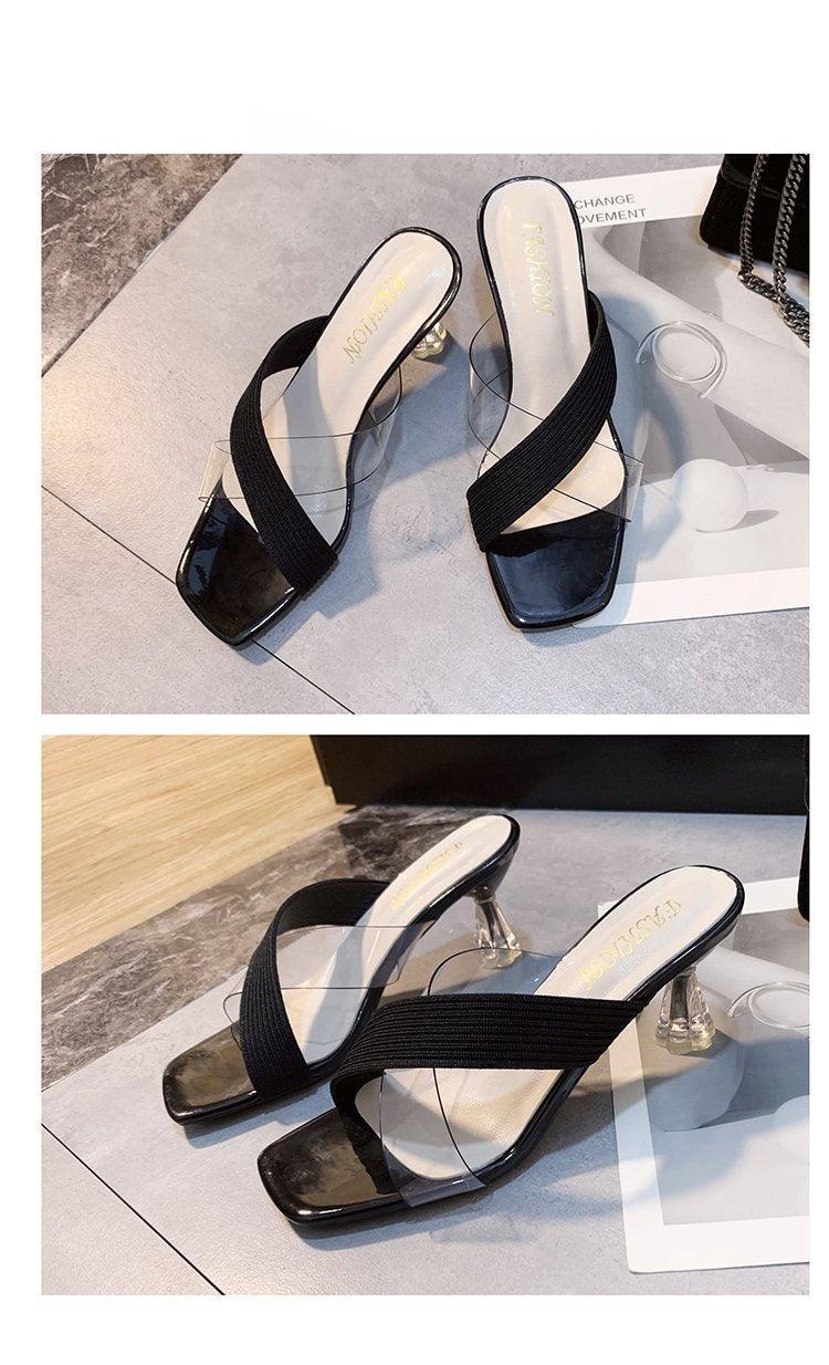 Queen Fashion PU Sandals Knit Women Transparent Sandals Pointed Toe High Heels Party Cross Women High Heel Sandals Transparent Pointed Toe Luxury Dress Outdoor Sandals Stevvex