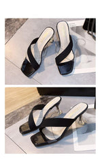 Queen Fashion PU Sandals Knit Women Transparent Sandals Pointed Toe High Heels Party Cross Women High Heel Sandals Transparent Pointed Toe Luxury Dress Outdoor Sandals Stevvex