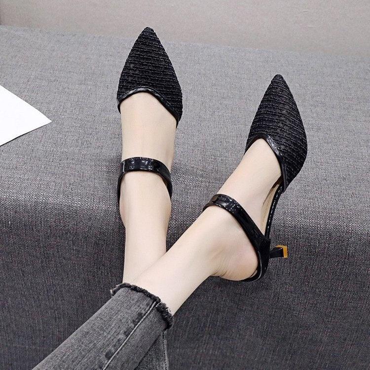 Queen Fashion PU Sandals Knit Women Transparent Sandals Pointed Toe High Heels Party Cross Women High Heel Sandals Transparent Pointed Toe Luxury Dress Outdoor Sandals Stevvex