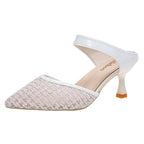Queen Fashion PU Sandals Knit Women Transparent Sandals Pointed Toe High Heels Party Cross Women High Heel Sandals Transparent Pointed Toe Luxury Dress Outdoor Sandals Stevvex