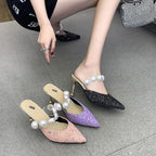 Queen Fashion PU Sandals Knit Women Transparent Sandals Pointed Toe High Heels Party Cross Women High Heel Sandals Transparent Pointed Toe Luxury Dress Outdoor Sandals Stevvex