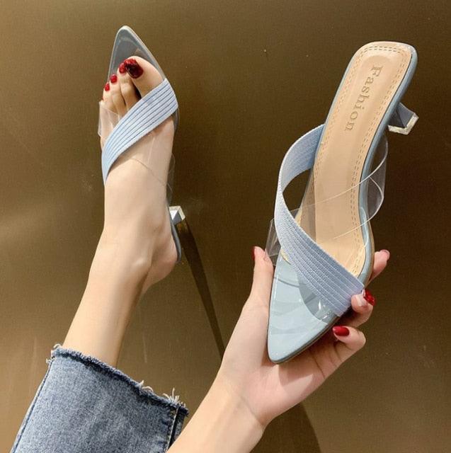 Queen Fashion PU Sandals Knit Women Transparent Sandals Pointed Toe High Heels Party Cross Women High Heel Sandals Transparent Pointed Toe Luxury Dress Outdoor Sandals Stevvex