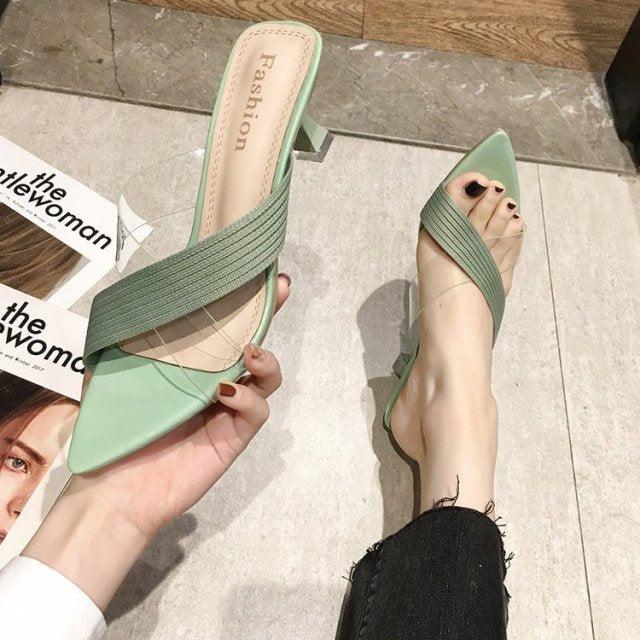 Queen Fashion PU Sandals Knit Women Transparent Sandals Pointed Toe High Heels Party Cross Women High Heel Sandals Transparent Pointed Toe Luxury Dress Outdoor Sandals Stevvex