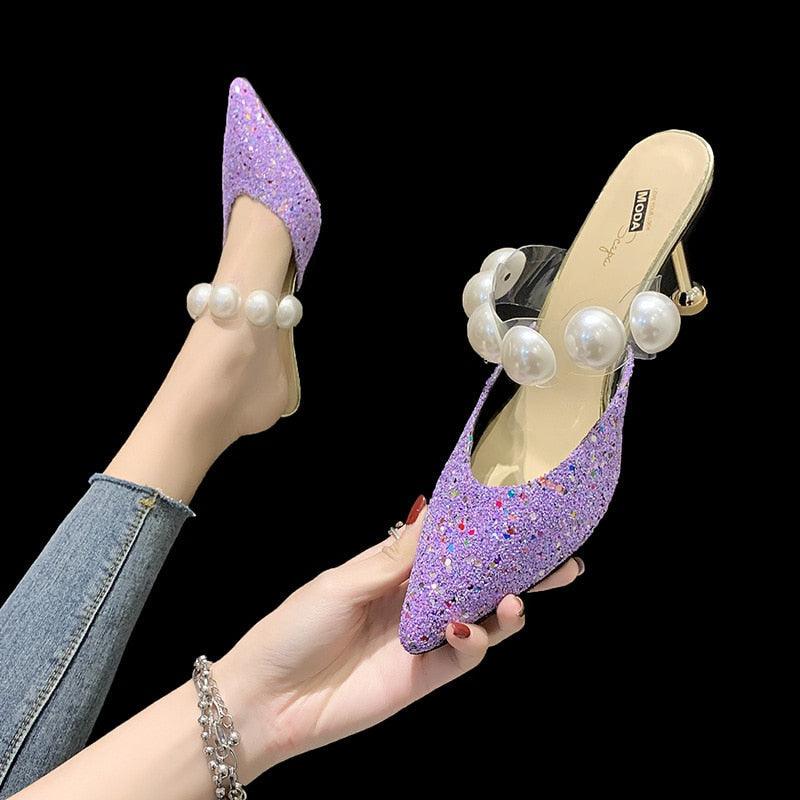 Queen Fashion PU Sandals Knit Women Transparent Sandals Pointed Toe High Heels Party Cross Women High Heel Sandals Transparent Pointed Toe Luxury Dress Outdoor Sandals Stevvex