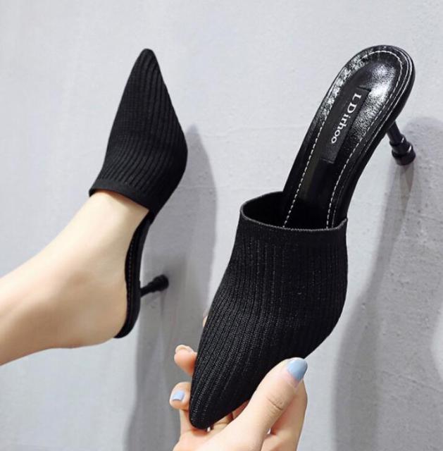 Queen Fashion PU Sandals Knit Women Transparent Sandals Pointed Toe High Heels Party Cross Women High Heel Sandals Transparent Pointed Toe Luxury Dress Outdoor Sandals Stevvex