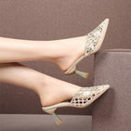Queen Fashion PU Sandals Knit Women Transparent Sandals Pointed Toe High Heels Party Cross Women High Heel Sandals Transparent Pointed Toe Luxury Dress Outdoor Sandals Stevvex