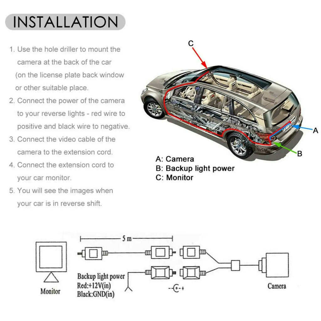 Car Rear View Reverse Camera Parking Backup Cam HD Night Vision Waterproof 170° Pi-Mart