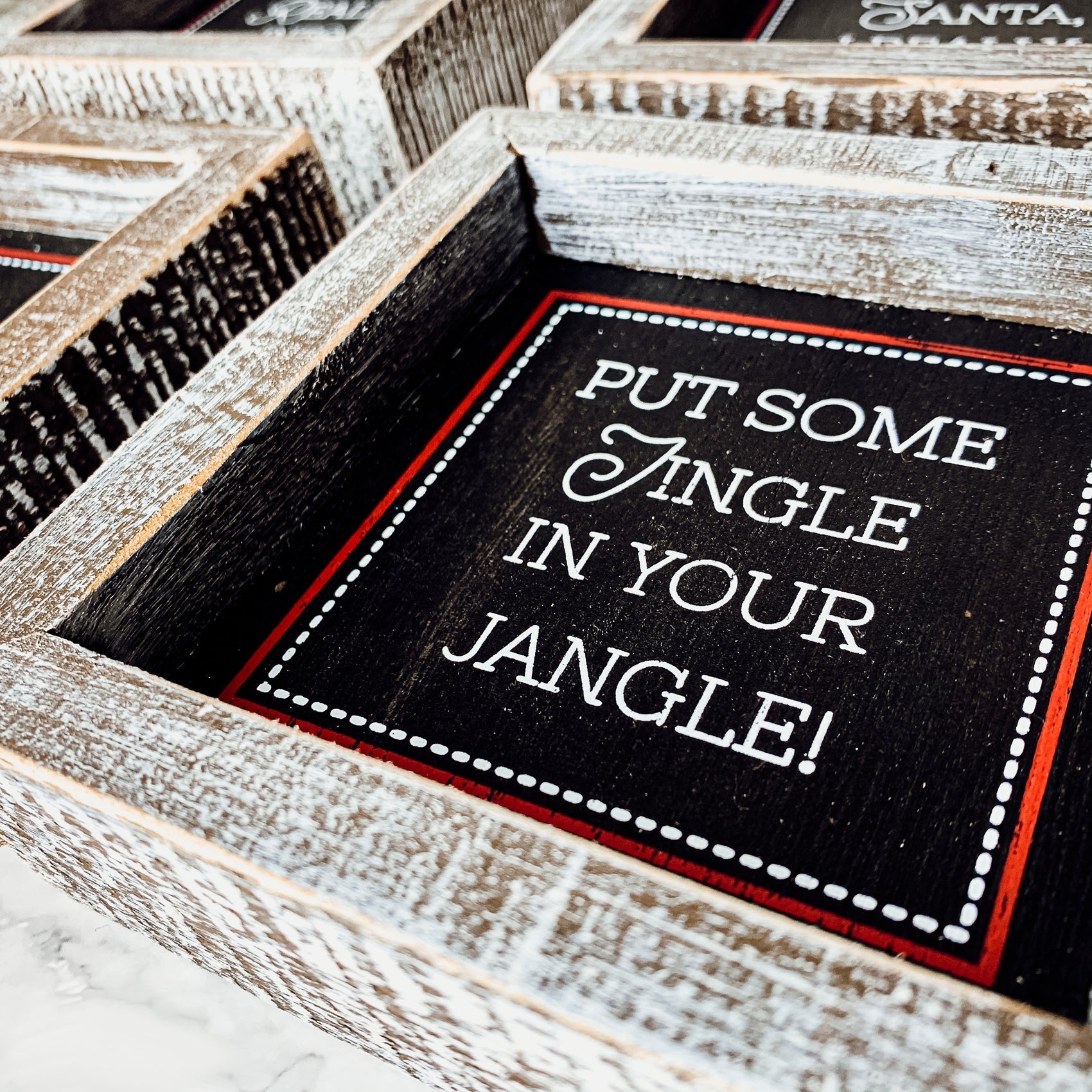 Black Chalkboard Style Wooden Christmas Sign Rustic Framed Holiday Wall Decor Set Of 4