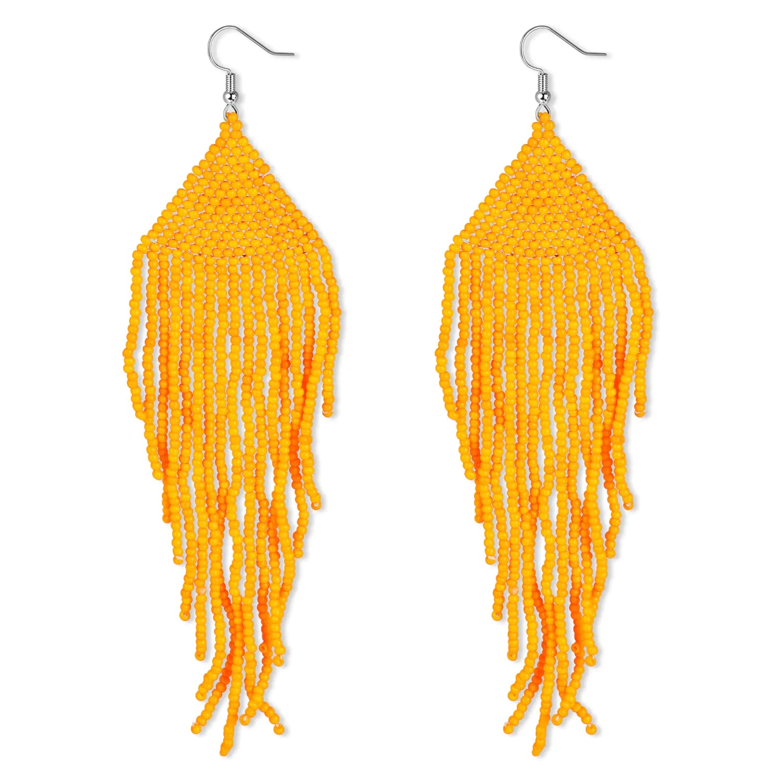 DoreenBow Long Beaded Tassel Earrings Boho Beaded Fringe Earrings Yellow Tassle Bead Dangle Drop Earrings Native American Indian Earrings for Women