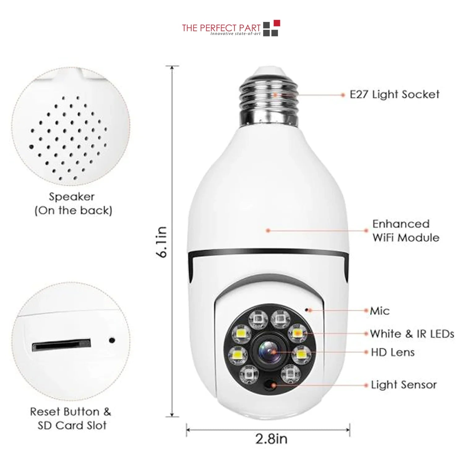 360° 1080P IP E27 Light Bulb Camera Wi-Fi IR Night Smart Home Wireless Security Pi-Mart