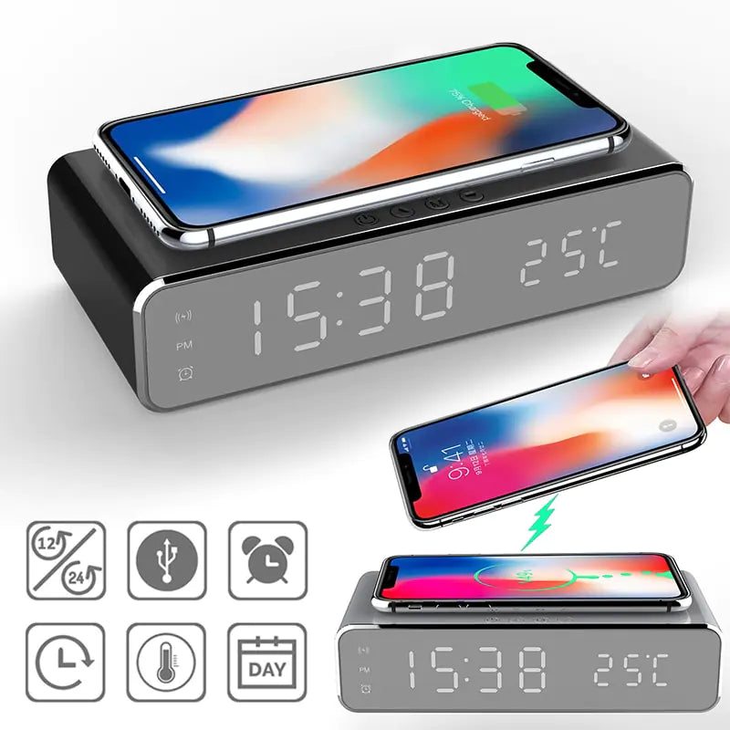 LED Alarm Clock QI Wireless Charger Pi-Mart
