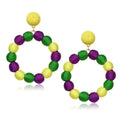 Mardi Gras Earrings Rattan Earrings Rattan Ball Hoop Dangle Earrings for Women Handmade Bohemia Earrings Braid Straw Wicker Raffia Earrings Summer Beach Accessory Gifts (Mardi Gras Color)