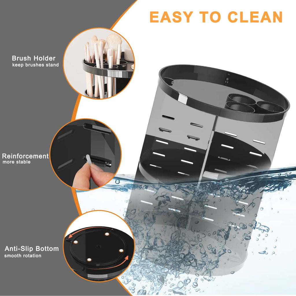 Rotating Makeup Organizer for Vanity, 360 Spinning Skincare Organizers with Adjustable Trays, Make Up Desk Storage Carousel Rack, Cosmetic Display Cases for Dresser Bathroom Countertop Black Pi-Mart