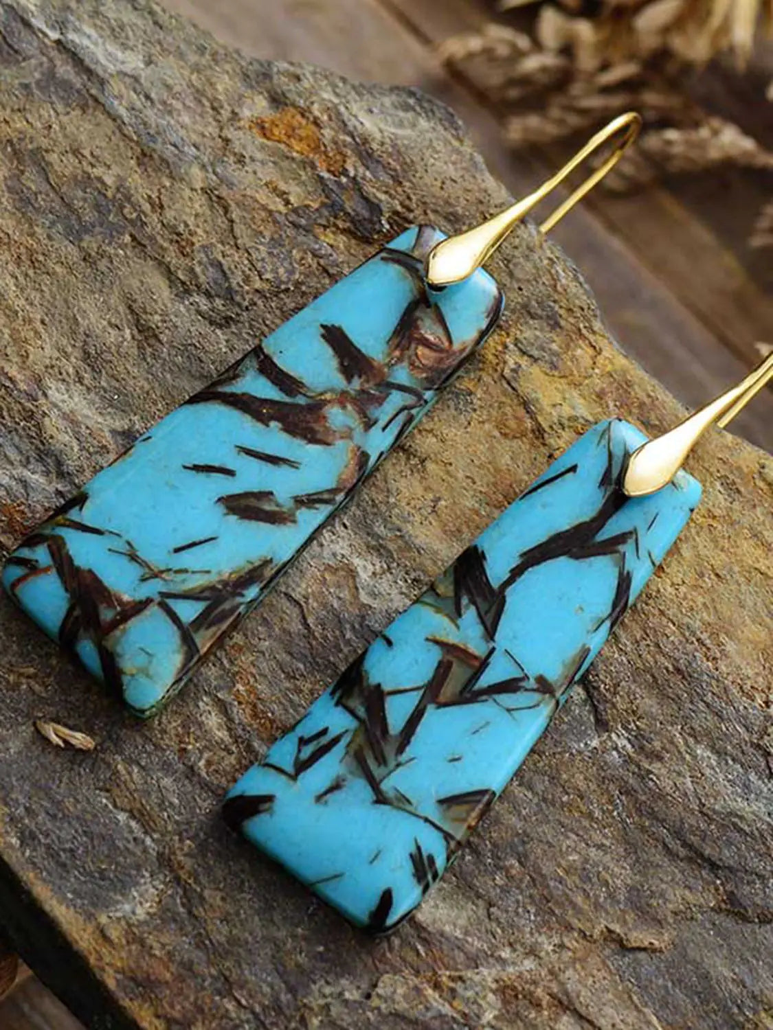 Geometrical Shape Imperial Jasper Dangle Earrings Pi-Mart
