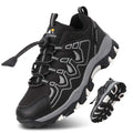 Eggseed Boys Shoes Boys Sneakers Light Weight Outdoor Shoes Non-Slip Boys Water Resistant Hiking Shoes Rubber Children Casual Shoes Breathable FitnessBig Kids Shoes Size 7 Black Silver