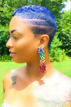 Rainbow Crystal Drop Dangle Earrings Long Statement