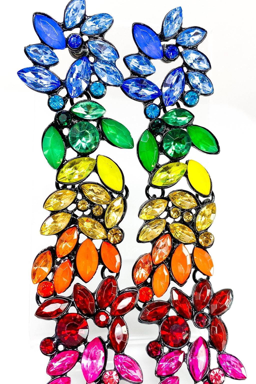 Rainbow Crystal Drop Dangle Earrings Long Statement