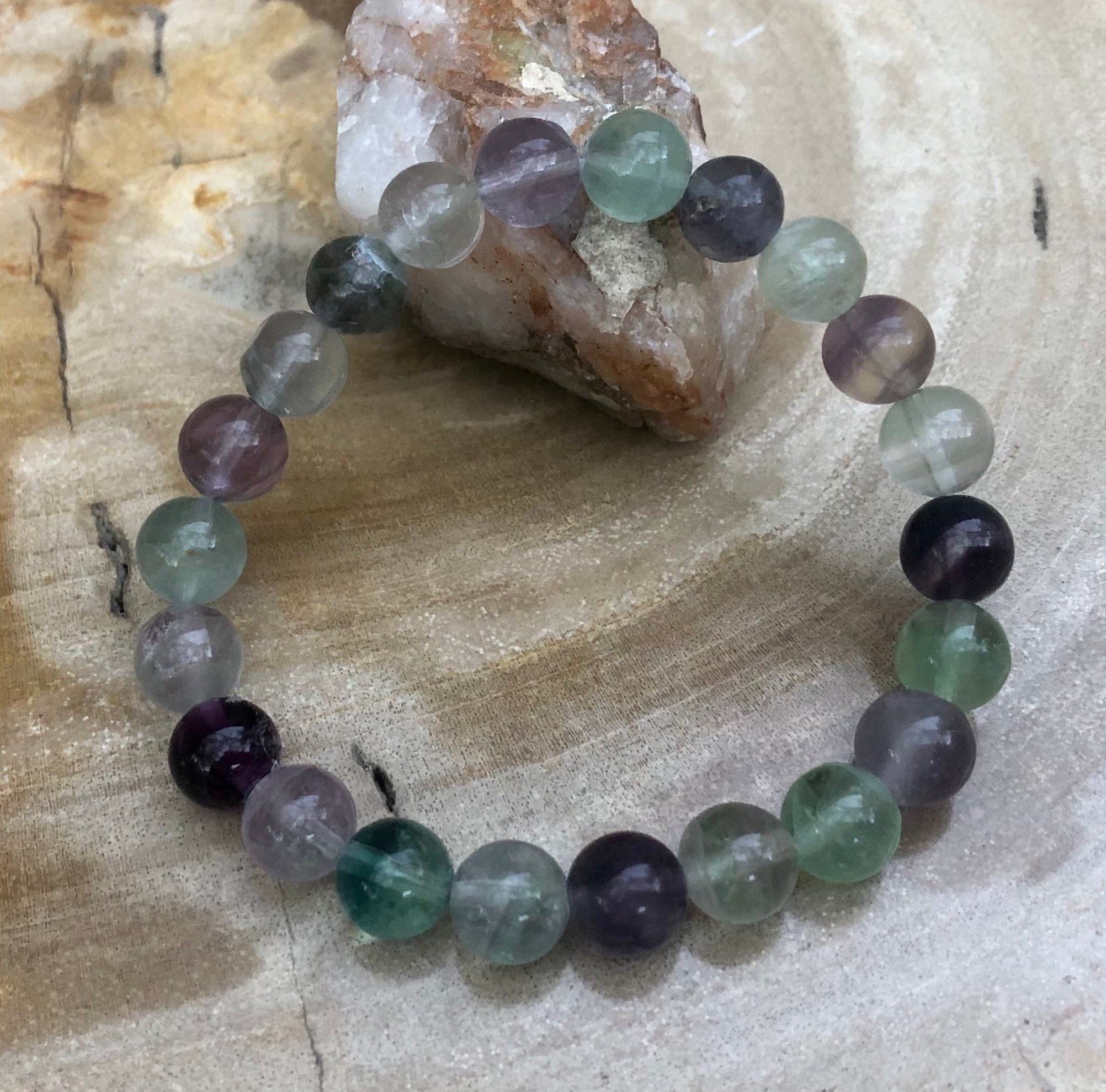 Rainbow Fluorite Stretch Bracelet Natural 8mm Bead Healing
