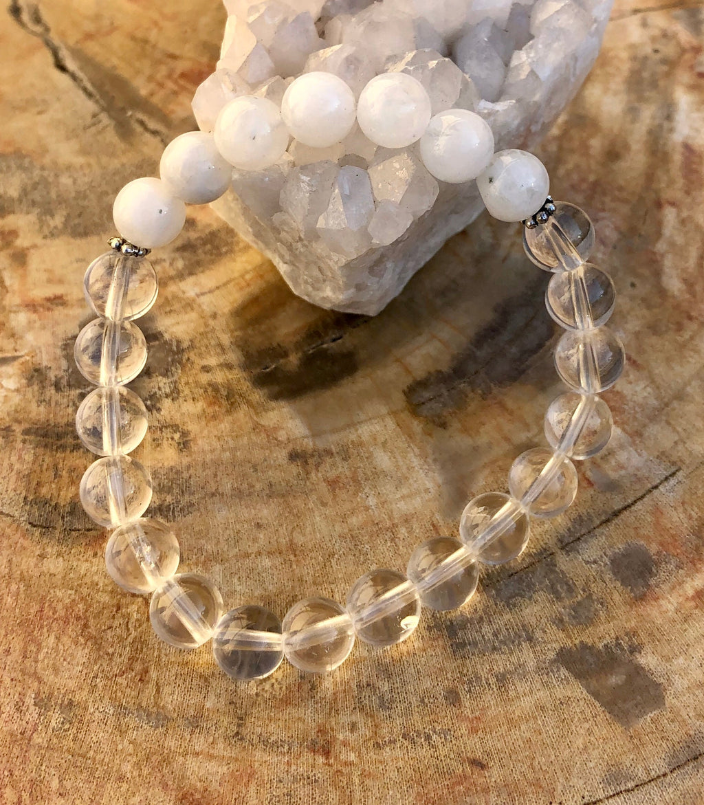 Rainbow Moonstone Crystal Quartz Stretch Gemstone Bracelet