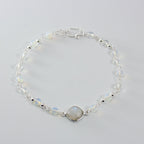 Rainbow Moonstone Opalite Beaded Bracelet Sterling Chain