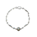 Rainbow Moonstone Opalite Beaded Bracelet Sterling Chain