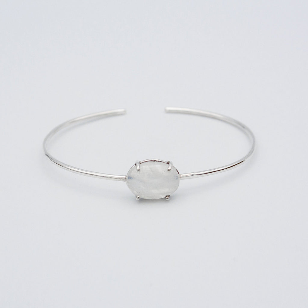 Rainbow Moonstone Sterling Silver Delicate Bangle Bracelet