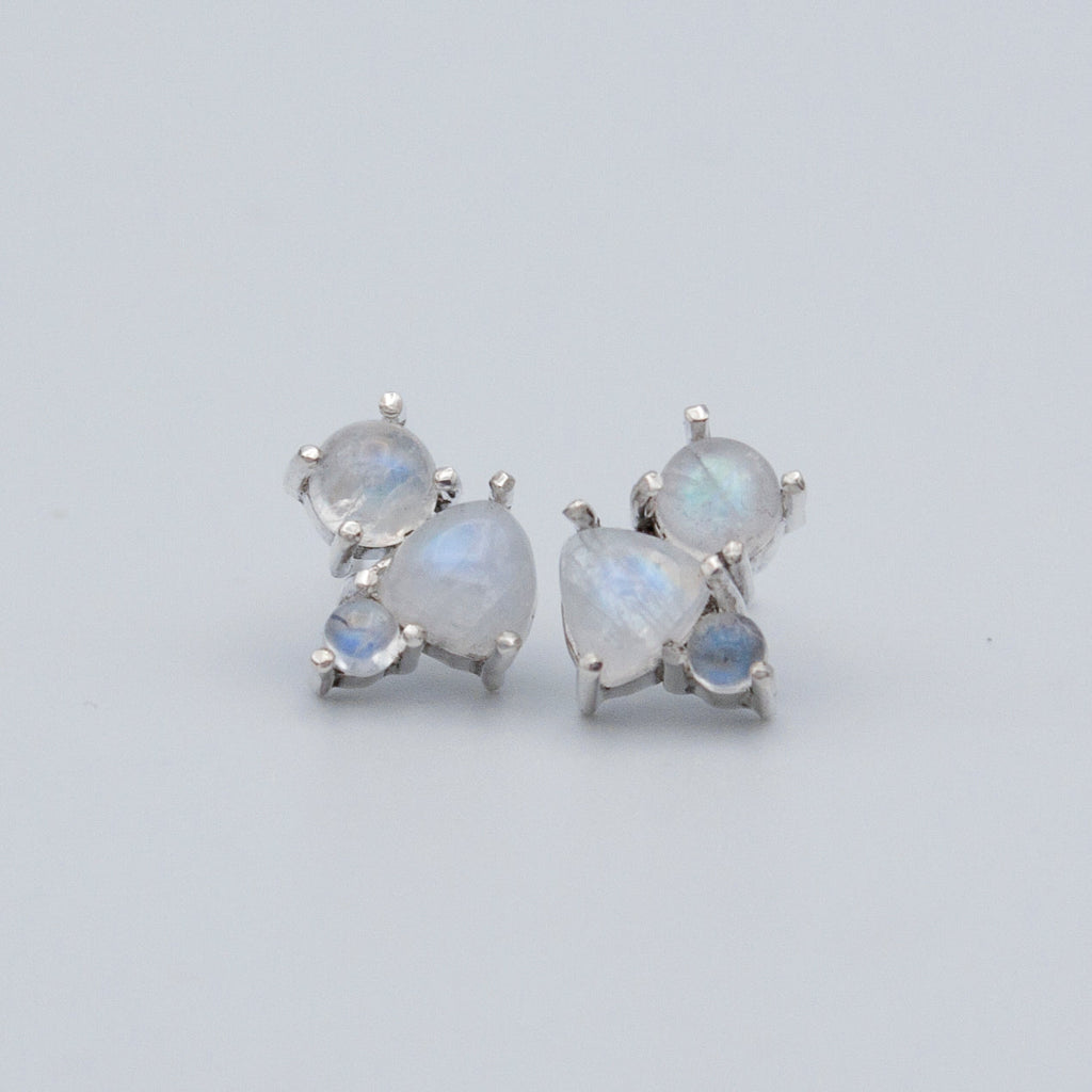 Rainbow Moonstone Sterling Silver Stud Earrings For Women