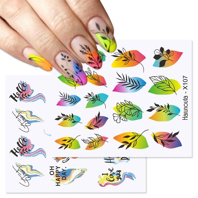 Rainbow Wave Love Heart Pattern Water Decals Stickers Butterfly Dragon Geometry Slider For Nails Art Decoration Tip Water Transfer Nail Decals Sticker For Pretty Girl Self-Adhesive Nail Decals Designer Nail Stickers for Acrylic Stevvex