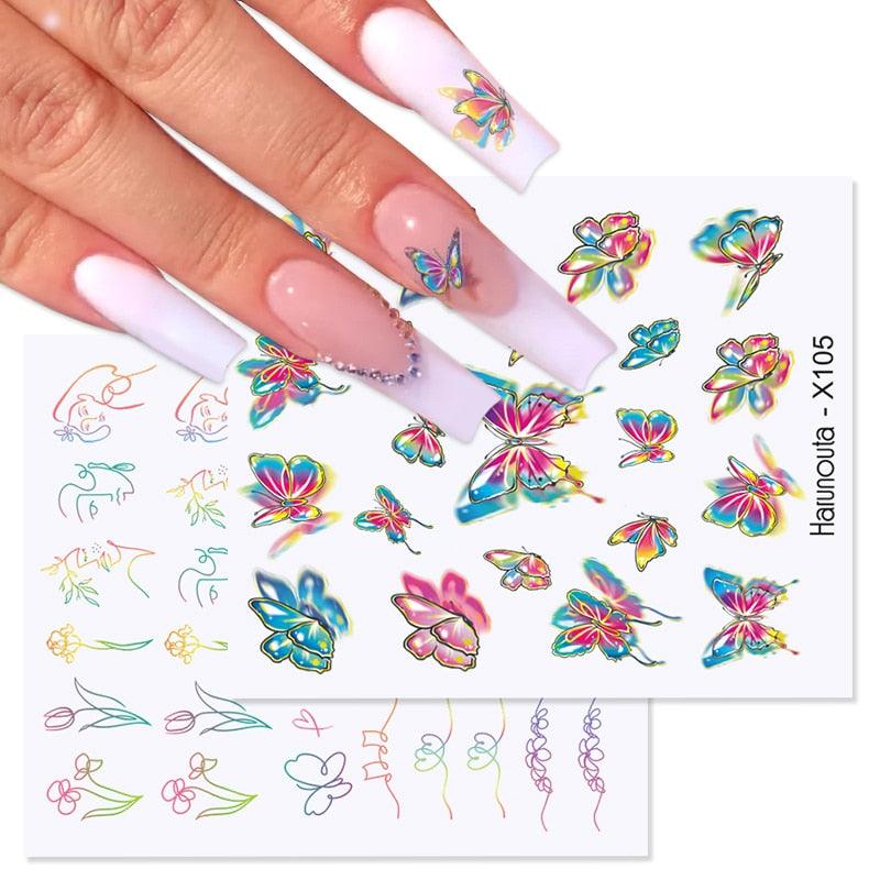 Rainbow Wave Love Heart Pattern Water Decals Stickers Butterfly Dragon Geometry Slider For Nails Art Decoration Tip Water Transfer Nail Decals Sticker For Pretty Girl Self-Adhesive Nail Decals Designer Nail Stickers for Acrylic Stevvex