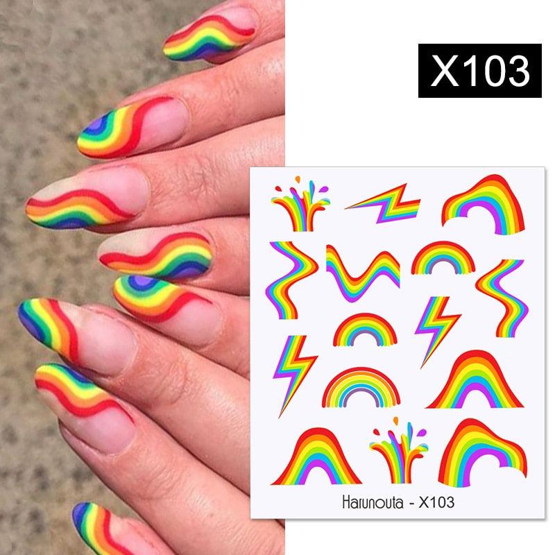 Rainbow Wave Love Heart Pattern Water Decals Stickers Butterfly Dragon Geometry Slider For Nails Art Decoration Tip Water Transfer Nail Decals Sticker For Pretty Girl Self-Adhesive Nail Decals Designer Nail Stickers for Acrylic Stevvex