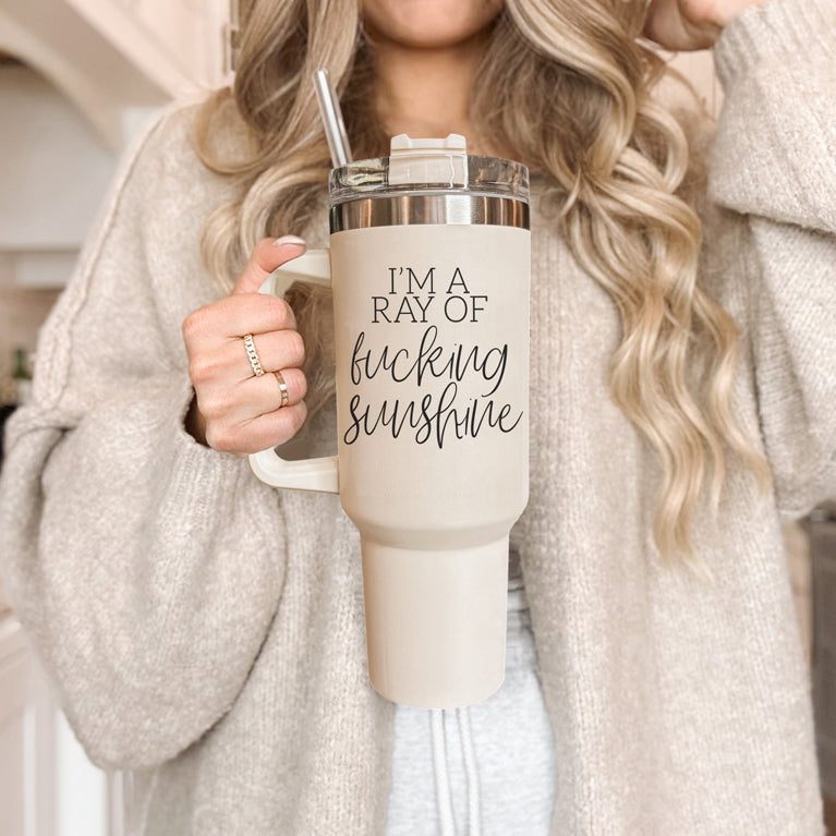 Ray Of Sunshine 40oz Insulated Tumbler With Handle Lid Straw Travel Mug BandsCo Straps