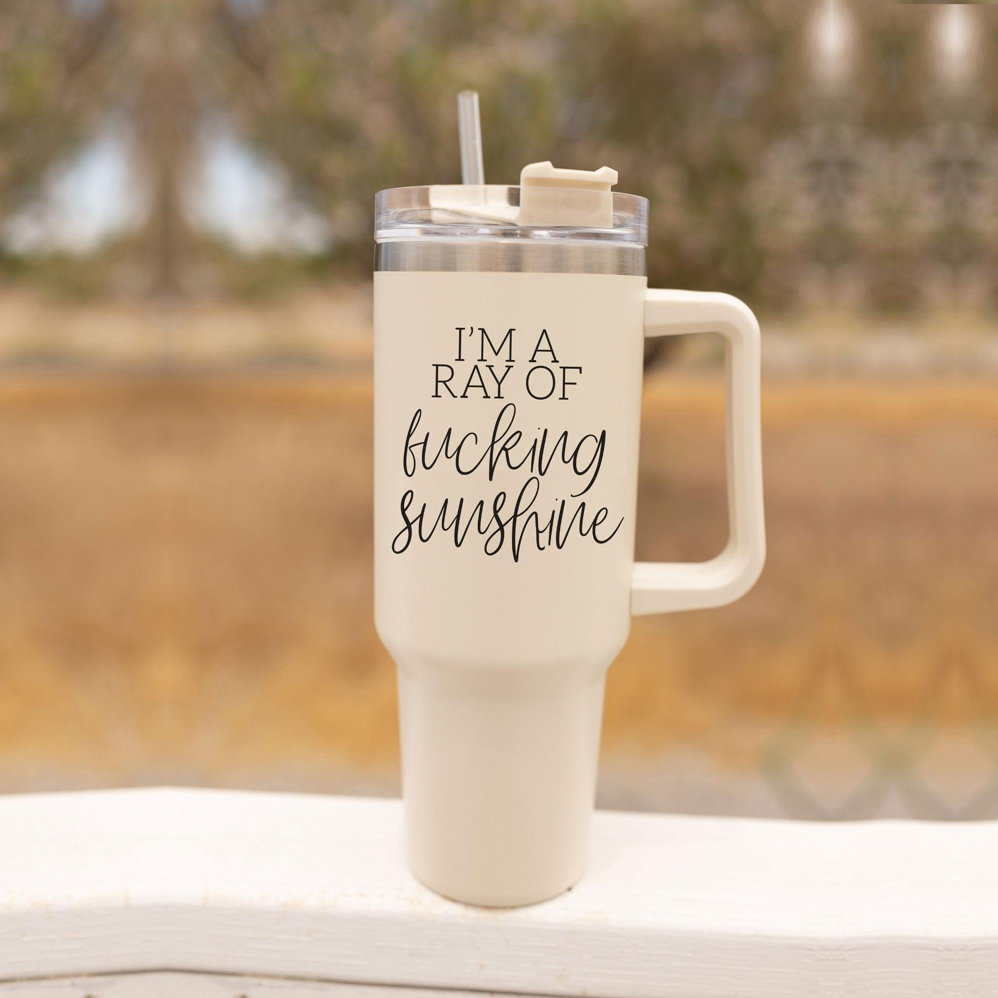 Ray Of Sunshine 40oz Insulated Tumbler With Handle Lid Straw Travel Mug BandsCo Straps