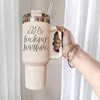 Ray Of Sunshine 40oz Insulated Tumbler With Handle Lid Straw Travel Mug BandsCo Straps