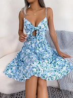 Printed Plunge Sleeve Cami Dress Pi-Mart