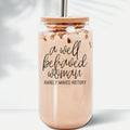 Well Behaved 17oz Glass Tumbler With Bamboo Lid, Stainless Straws and Cleaner BandsCo Straps