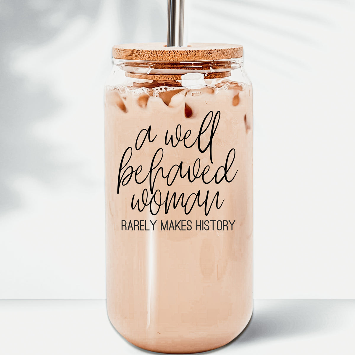 Well Behaved 17oz Glass Tumbler With Bamboo Lid, Stainless Straws and Cleaner BandsCo Straps