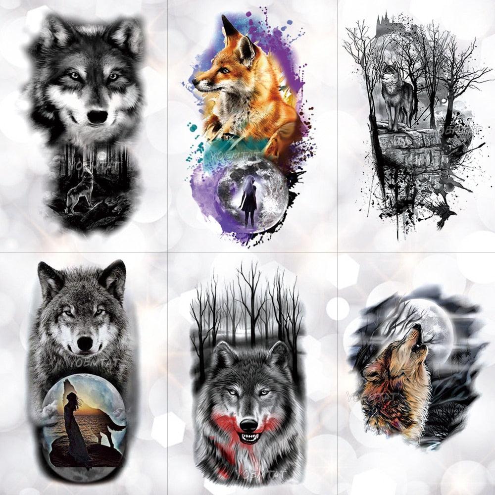 Realistic 3D Wolf Moon Temporary Tattoo Sticker Waterproof Stylish Body New Luxury Animal Tattoo For Men Women Stevvex