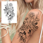 Realistic Big Flower Temporary Waterproof Sticker Tattoos For Body Painting Arm Legs Fake Black Rose Tattoos For Womens