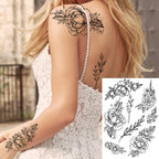 Realistic Big Flower Temporary Waterproof Sticker Tattoos For Body Painting Arm Legs Fake Black Rose Tattoos For Womens