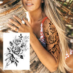 Realistic Big Flower Temporary Waterproof Sticker Tattoos For Body Painting Arm Legs Fake Black Rose Tattoos For Womens