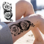 Realistic Big Flower Temporary Waterproof Sticker Tattoos For Body Painting Arm Legs Fake Black Rose Tattoos For Womens