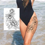 Realistic Big Flower Temporary Waterproof Sticker Tattoos For Body Painting Arm Legs Fake Black Rose Tattoos For Womens