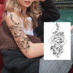 Realistic Big Flower Temporary Waterproof Sticker Tattoos For Body Painting Arm Legs Fake Black Rose Tattoos For Womens