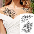 Realistic Big Flower Temporary Waterproof Sticker Tattoos For Body Painting Arm Legs Fake Black Rose Tattoos For Womens
