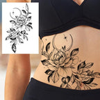 Realistic Big Flower Temporary Waterproof Sticker Tattoos For Body Painting Arm Legs Fake Black Rose Tattoos For Womens